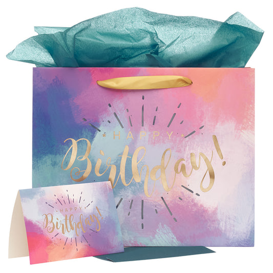 Rainbow Watercolor Happy Birthday Gift Bag With Card