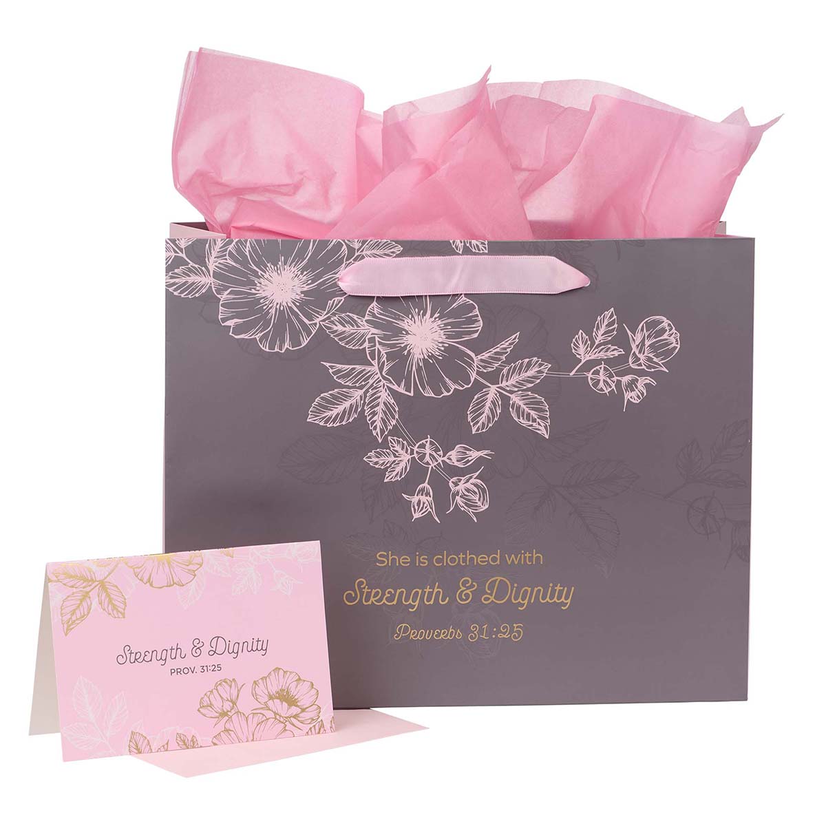 She Is Clothed With Strength & Dignity Proverbs 31:25 (Gift Bag With Card)