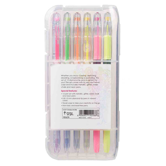 Pink Label Assorted Gel Pen (Set Of 12)(Coloring Pens)