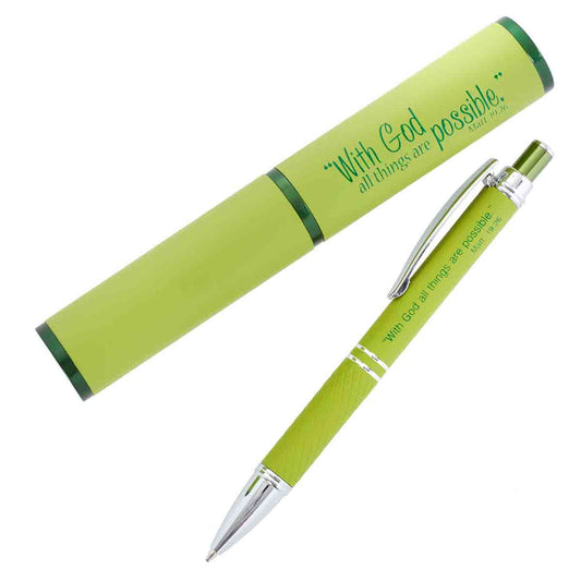 Matthew 19:26 All Things Possible Green (Metal Pen In Tube)