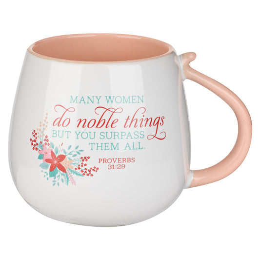 Many Women Do Noble Things Coral (Ceramic Mugs)