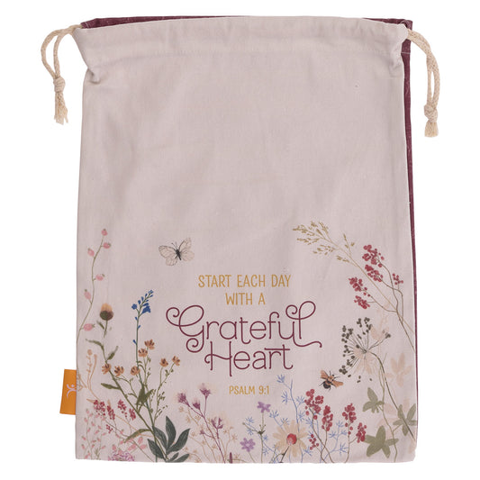 Start Each Day With A Grateful Heart (Large Cotton Drawstring Bag)