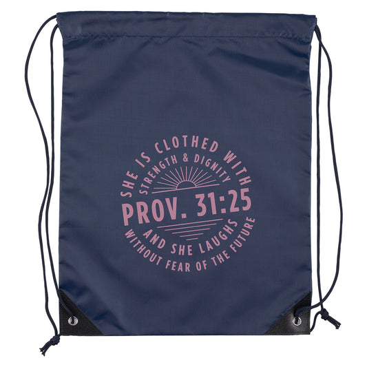 She Is Clothed With Strength & Dignity Drawstring Backpack