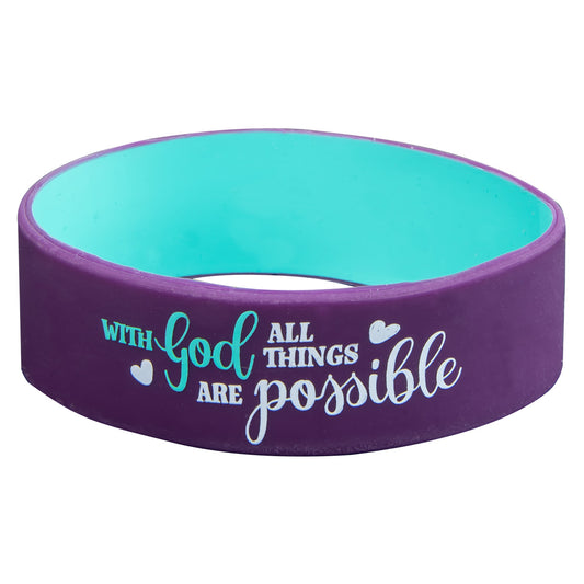 With God All Things Are Possible Purple Silicone Wristband - Matt 19:26