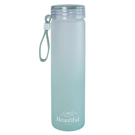 Beautiful Frosted Glass Water Bottle - Psalms 130:14