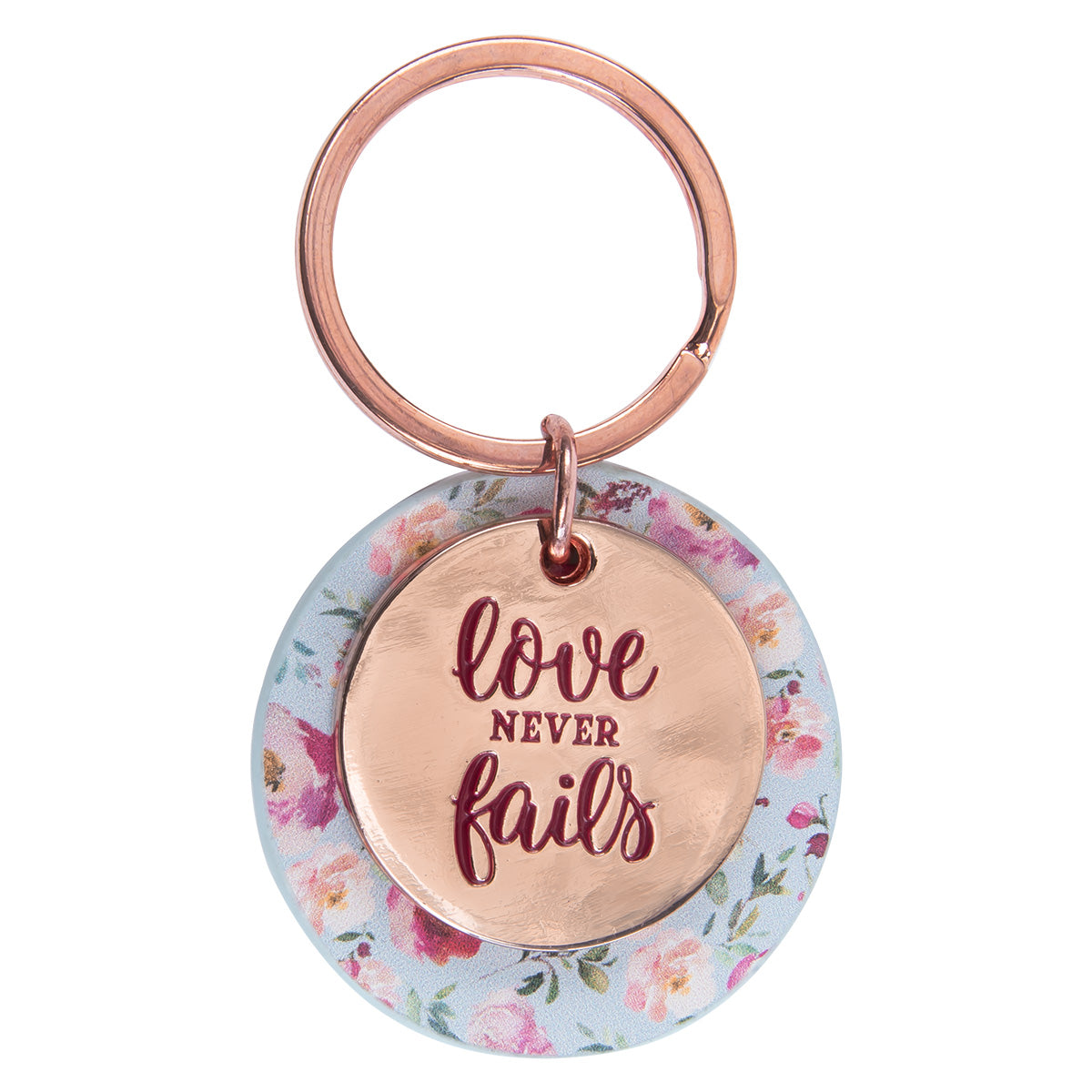 Love Never Fails Faux Leather Key Ring - 1 Corinthians 13:8