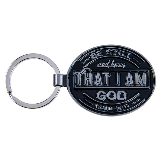 Be Still And Know Black Metal Key Ring - Psalms 46:10