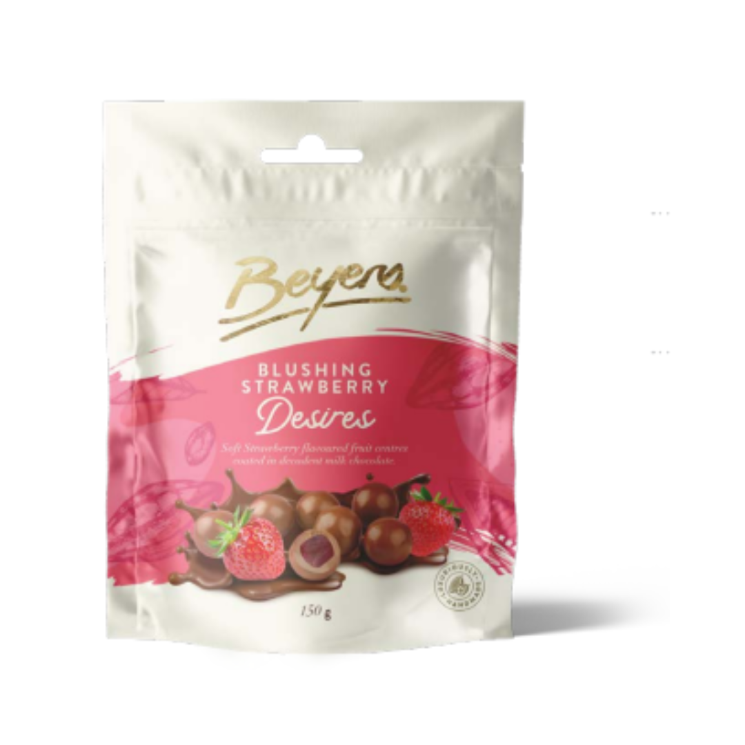 Beyers Desires Blushing Strawberry Fruit Cubes in Milk Chocolate 150g