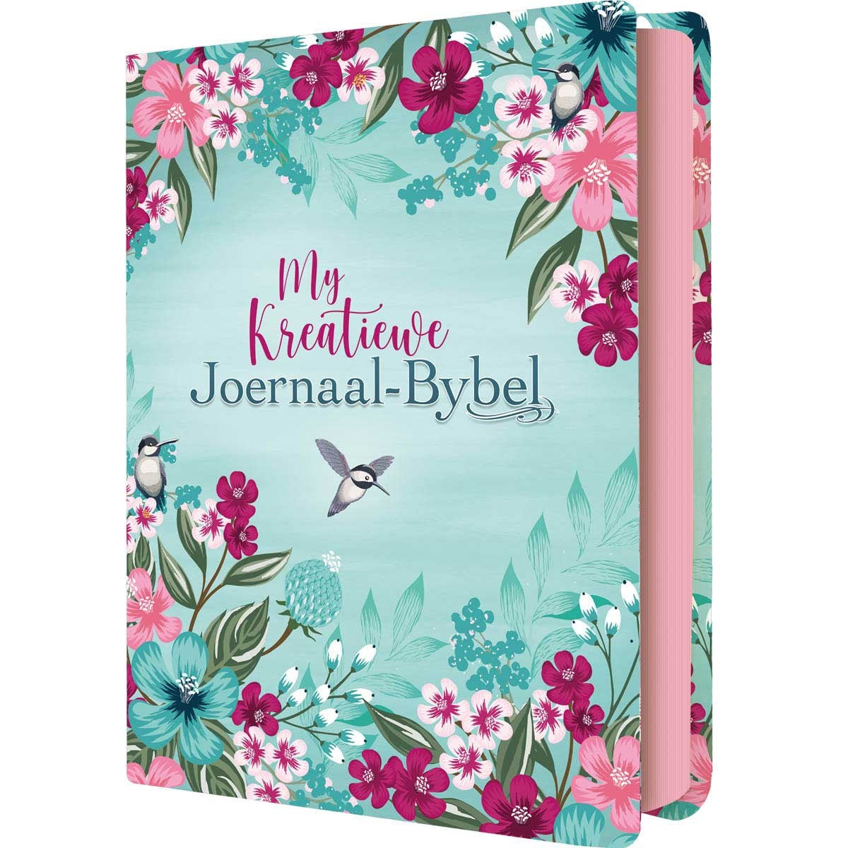 NLV My Kreatiewe Joernaalbybel Turkoois met Pienk Blomme (Kunsleer)